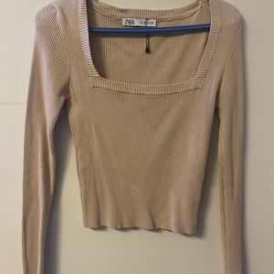 Zara ribbed square neck knit top